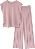 Ekouaer Lounge Sets for Women Two Piece Outfits Knit Cap Sleeve Tops Wide Leg Pleated Pants Casual Dressy Sweater Sets
