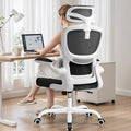 High Back Ergonomic Office Chair, Breathable Mesh Desk Chair with Lumbar Support, Adjustable Headrest, Flip-up Armrests, Computer Gaming Chair, (White, 1Pack)