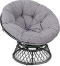 Kromax 40" Ergonomic Wicker Papasan Chair, 360° Swivel Round Egg Chair with Soft Thick Cushion, Indoor Outdoor Use for Living Room, Bedroom, Reading Room, Grey Frame with Light Grey Cushion
