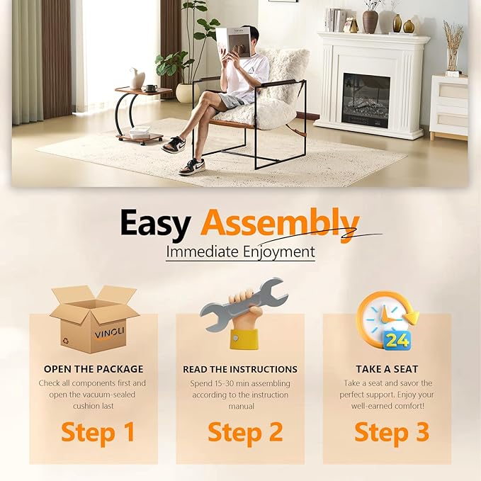 VINGLI 28" Wide Plush Upholstery Sling Modern Accent Chair Set of 2, Cute Reading Armchair with Removable Seat Cushion & Tan Microfiber Seat Base, Lazy Chair for Bedroom & Lounge, White