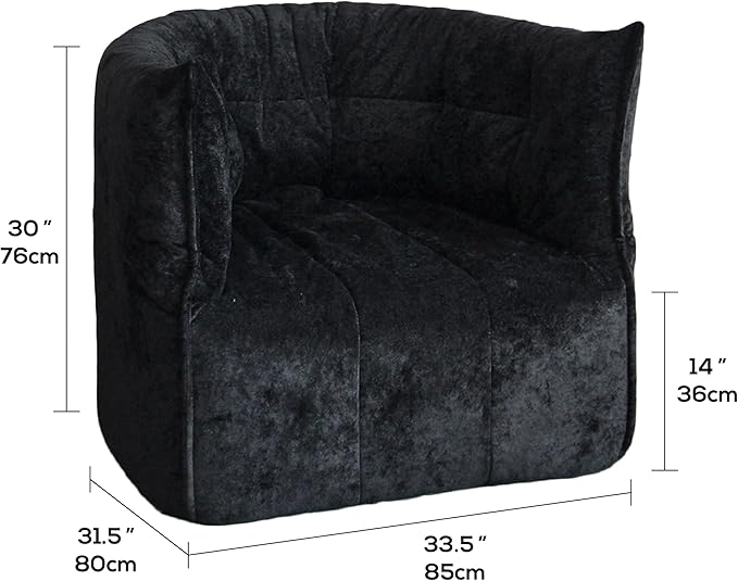 N&V Mid Century Brigantin Deep Relaxation Sofa, Soft Premium Chenille, for Living Room Bedroom and Office (Black, Single)