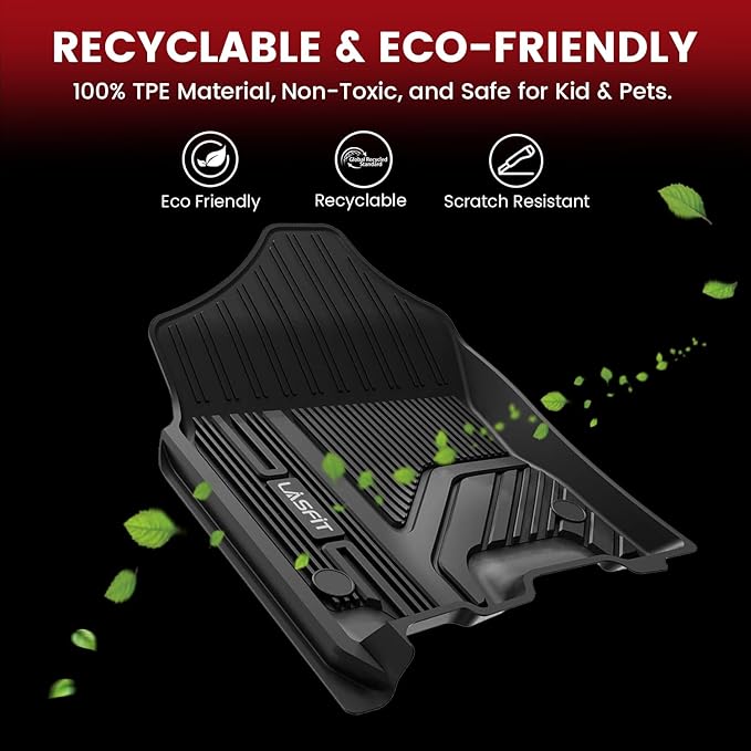 LASFIT Floor Mats 2019-2024 for Ram 1500 Crew Cab (NOT Fit for Classic Model) Bucket Seat with Folded Rear Under-Seat Storage 4 Full Size Doors All Weather TPE Custom Fit 1st & 2nd Row, Black