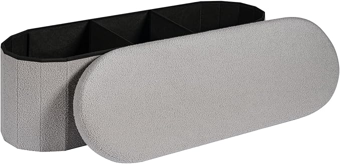 43.3 Inches Collapsible Ottoman with Storage, Bench with Storage Ottoman for Living Room, Bedroom & Entryway-Grey
