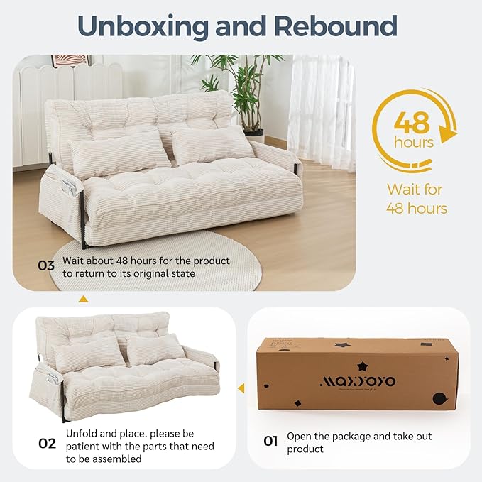 MAXYOYO Adjustable Floor Sofa Couch, Multi-Functional Bean Bag Bed, Foldable Lazy Sofa Sleeper Bed, Versatile Floor Seating for Living Room, Beige, Double