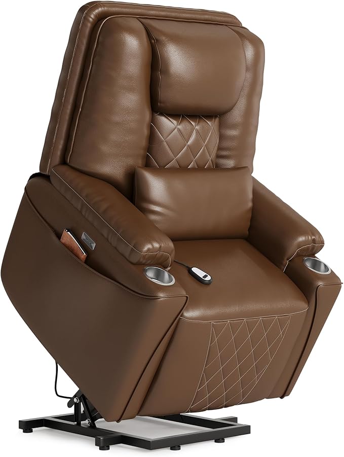 Power Lift Recliner Chair, Easy Lift Assist for Elderly, 3-Position Recline, Storage Pockets & Cup Holders, USB Charging Ports, Remote Control Operation, Living Room or Bedroom Comfort, Brown