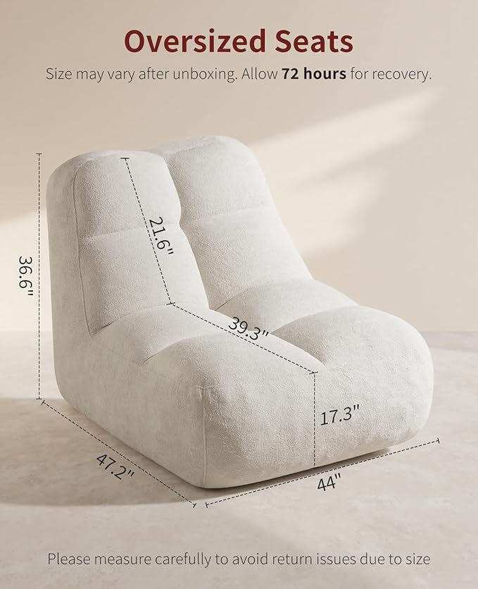 Relefree Goliath Bean Bag Chairs for Adults,Cozy Bean Bag Lounge Chair,Plush Memory Foam Filling,Oversized Reading Chair for Living Room,Bedroom,Large Fireside Sleeper Chairs for Gaming,Cream White