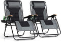 PHI VILLA XXL Oversized Padded Zero Gravity Chair Set of 2, Foldable Patio Recliner, 30" Wide Seat Anti Gravity Lounger with Armrest and Cup Holder, Support 400 LBS (Grey)