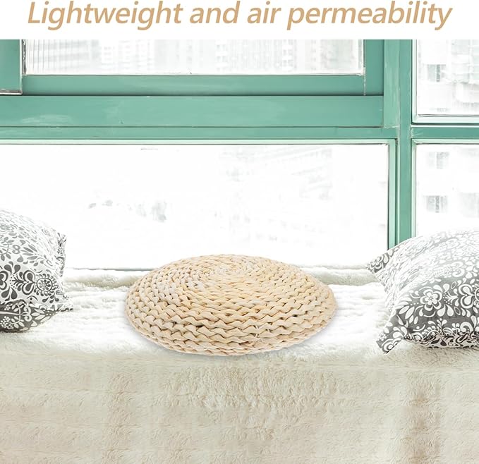 Yardenfun Round Straw Weave Cushion with Space Cotton Filling Comfortable Handmade Seat Pad for Meditation Yoga Tatami Windowsill Sitting Mat
