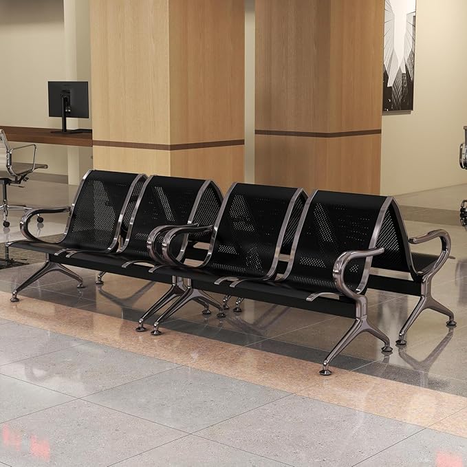 Kinsuite Reception Room Chair - 2 Seat Metal Waiting Room Chairs, Office Guest Chairs & Reception Seat for Office Bank, Hospital, Airport, Black