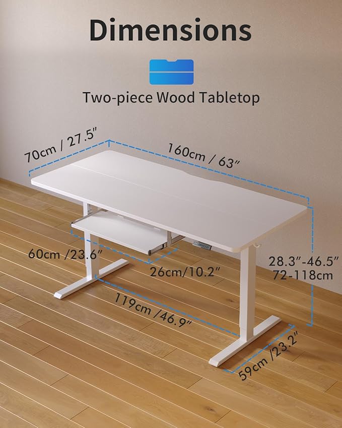 FEZIBO Standing Desk with Keyboard Tray, 60 x 24 Inch Adjustable Height Sit Stand Desk with Memory Presets for Home Office, Ergonomic Computer Workstation, White