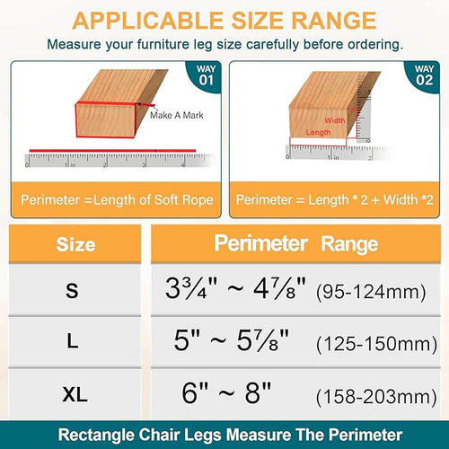 32 Pcs Rectangle Chair Leg Protectors for Hardwood Floors - Silicone Felt Furniture Pads, Scratch/Noise Reducing Covers, X-Large(Fit Perimeter 6" to 8")