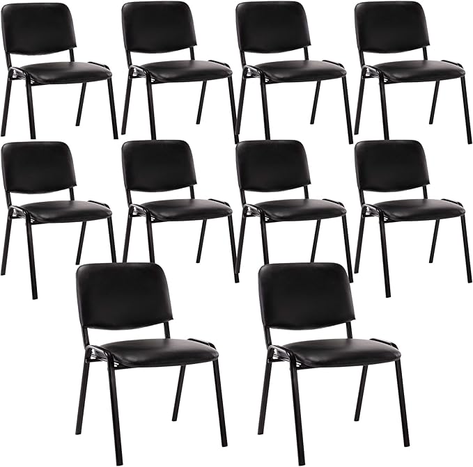 Black Comfort Office Waiting Room Stackable Chairs no Arms, PU Ergonomic Reception Chairs Set of 10, Conference Desk Guest Chair for Meeting Room, Lobby, Events, Hall, Training Room