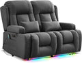 URRED Loveseat Recliner Sofa with Massage and Heat, Power Reclining Loveseat Sofa RV Couch Home Theater Seating with LED Lights, Cup Holders, Side Pockets, USB, Pillows, Leathaire Gray