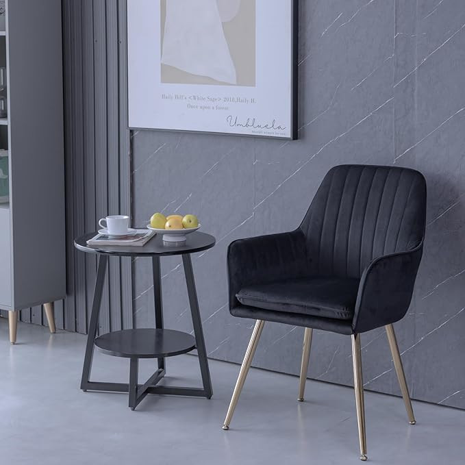 Purgreen Velvet Dining Chair Set of 6 - Modern Mid-Back Accent Chair with Gold Plating Legs - Comfy Upholstered Chair for Living Room，Restaurant & Reception Room (Velvet Black, Set of 6)