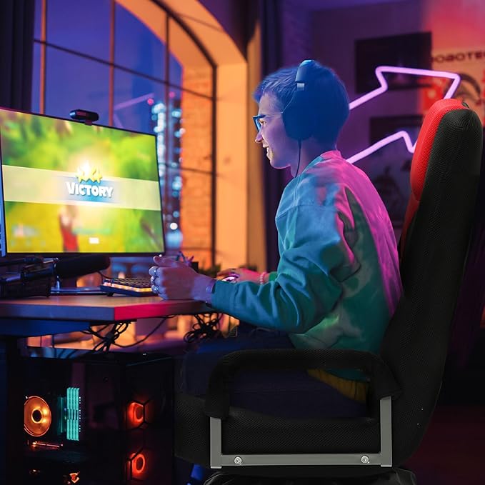 ACIPENSER Swivel Gaming Chair Multipurpose Floor Gaming Chair for Playing Video Games, TV, Reading w/Armrest Lumbar Support & 6 Adjustable Postion Backrest for Adults & Kids,Red