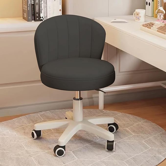 HDHNBA Small Desk Chair Round Rolling Chair with Back PU Leather Height Adjustable Swivel Vanity Work Computer Stool Chair for Home Office Bedroom