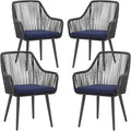 Patiorama Outdoor Dining Chairs, Patio Dining Chair Set of 4, All-Weather Woven Rope Rattan Chairs, Outdoor Dining Wicker Chair with Armrests for Indoor Balcony Pool Backyard(Blue)
