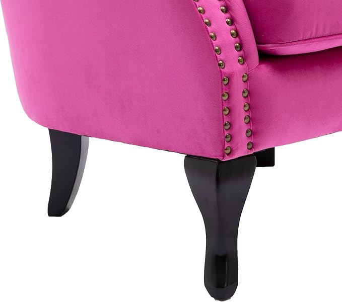 Janoray Mid Century Modern Accent Chair Upholstered Armchair Comfy Velvet Fabric Single Sofa with Tufted Wingback for Small Spaces Bedroom Living Room, Hot Pink