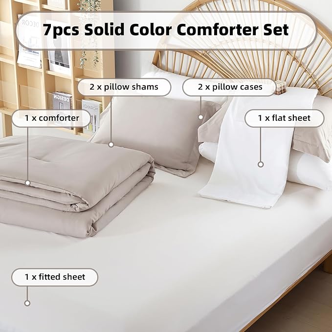 weigelia King Comforter Set Linen Grey Comforter King Bed in a Bag Bedding Set 7 Pieces King Size Comforter Set with Sheets for All Season