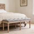 DM Furniture Farmhouse Dining Bench 48" Long Vintage Tufted Bench with Wood Legs Upholstered Entryway Bench Fabric End of Bed Bench for Bedroom Living Room Hallway, Grey