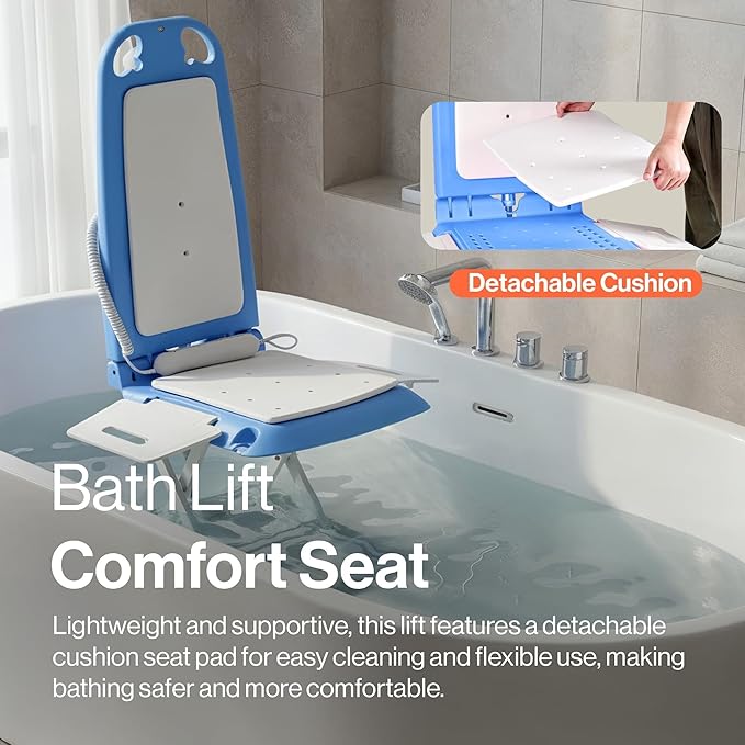 SuperHandy Portable Floor & Bath Lift – 26V 51.8Wh Battery, Lightweight 19 lbs, Foldable, 330 lb Capacity, IP68 Waterproof Lift for Seniors, Ergonomic Seat with Removable Panels (Spa Blue)