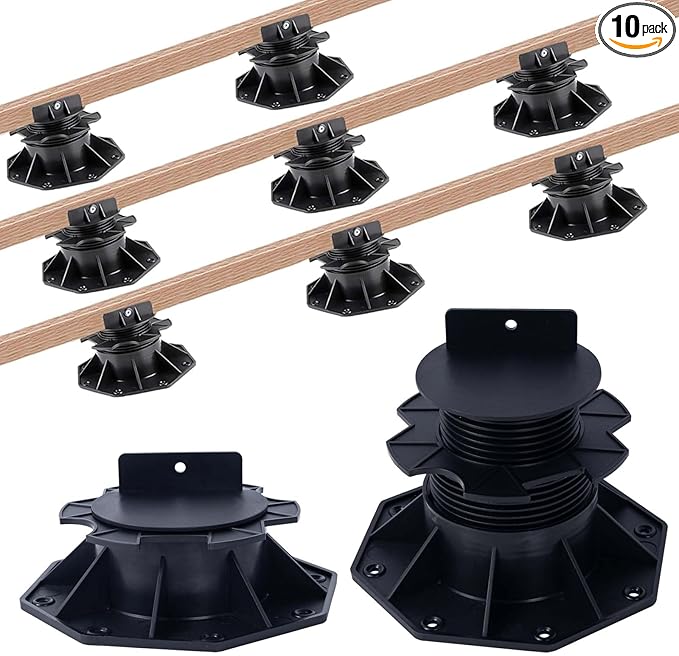 10 Pack Adjustable Plastic Pedestal Paver,Floor Slate Support Floor Lift,Deck Support Floor Raising,Deck Foundation Base Support,Adjustment Raising from 2-3/8" to 5-1/2"