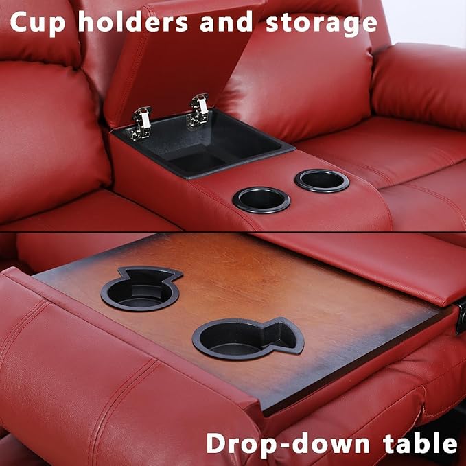 AYCP Bonded Leather Living Room Furniture Set Reclining Sofa Set Loveseat Furniture Sets in Living Room Sofa Recliners (Sofa+Loveseat, Red)