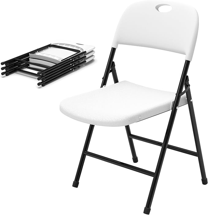 Folding Chairs, Plastic Foldable Chair, Outdoor Plastic Sturdy Metal Folding Chairs, Heavy Duty Foldable Commercial Seating for Picnic, Party, Patio 4 Pack White