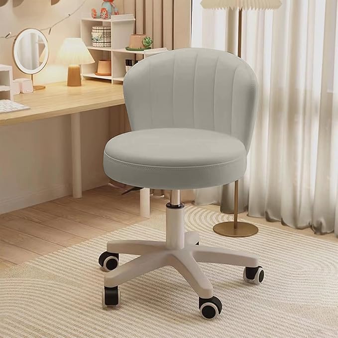 HDHNBA Small Desk Chair Round Rolling Chair with Back PU Leather Height Adjustable Swivel Vanity Work Computer Stool Chair for Home Office Bedroom, Set of 4