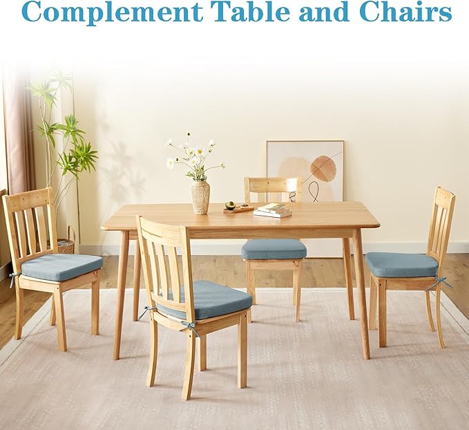 Chair Cushions for Dining Chairs Set of 4, Non Slip Kitchen Chair Pads, 17" x 16" x 2", Indoor Dining Chair Cushions with Ties, D-Shaped Seat Cushions for Kitchen Chairs, Light Blue