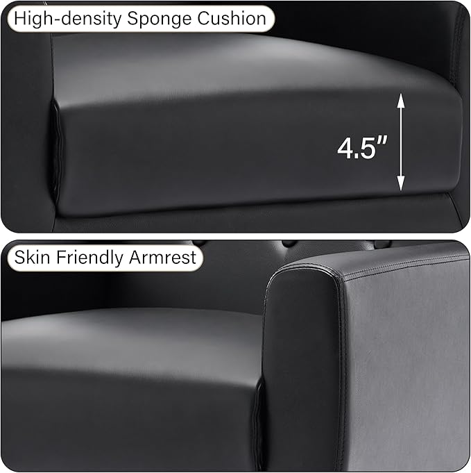 Accent Chair, Mid-Century Modern PU Leather Chairs with Arms for Living Room, Comfy Upholstered Club Single Sofa Armchair for Bedroom Waiting Room with Solid Wood Frame（Leather Black, Set of 2)