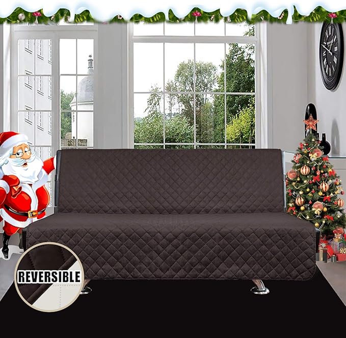 Easy-Going Futon Slipcover Reversible Sofa Cover Armless Couch Cover Water Resistant for Pets, Kids, Children, Dog, Cat (Chocolate/Ivory)