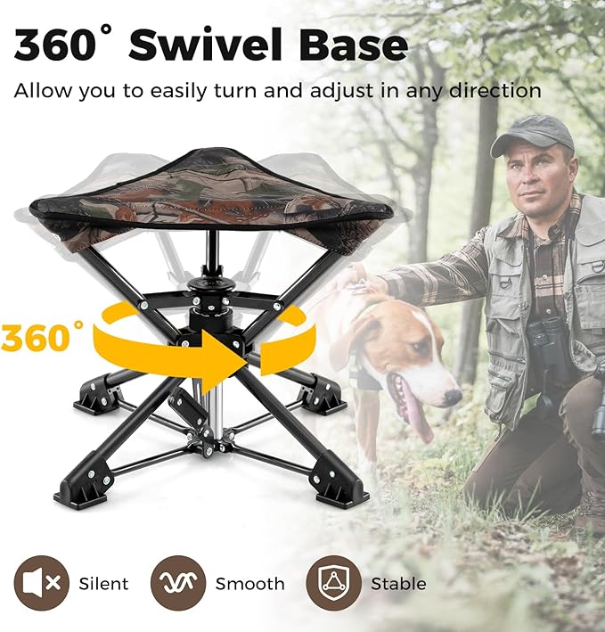 GYMAX 2 Pack 360° Swivel Camping Stool, Portable Folding Stool Seat with Carry Bag, Collapsible & Lightweight for Outdoor Fishing Backpacking Hunting Hiking Travel