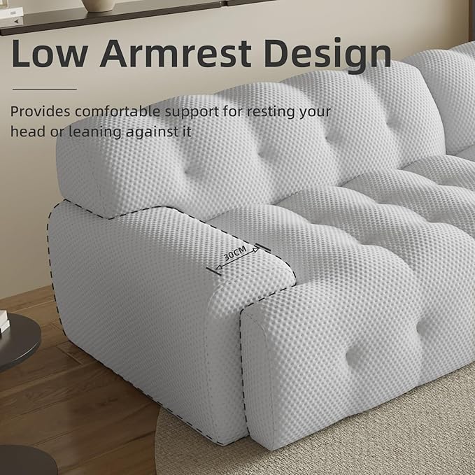 102.4inch Modular Sectional Couch,Oversized Loveseat Sofa, 3D Mesh Fabric Comfy Cloud Sofa Couches, Curved Couch for Living Room, Office, Apartment,No Assembly Required (Light Grey, 102.4")
