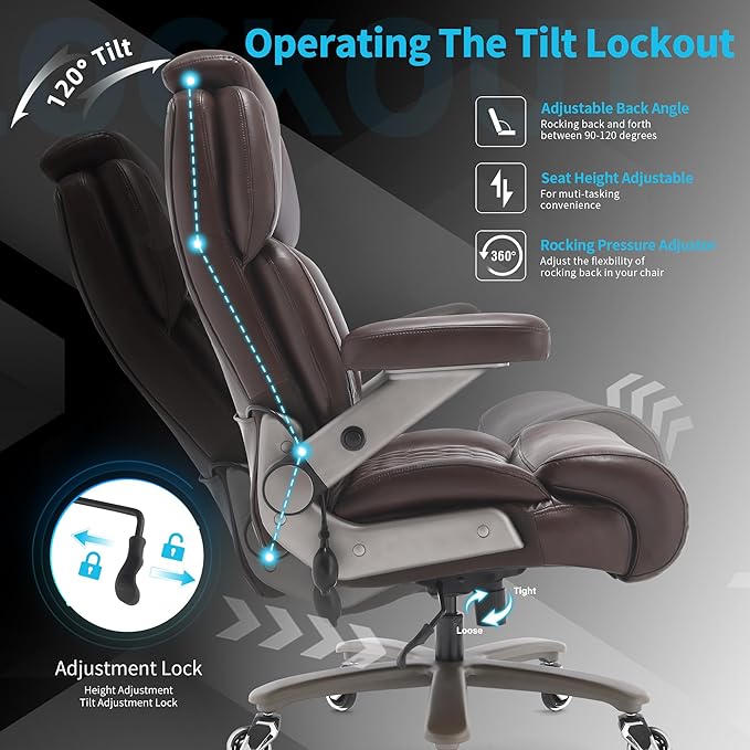 Big and Tall Office Chair 700lbs - Adjustable Headrest&Lumbar Support, 3D Flip Arms, Large Wheels &Heavy Duty Metal Base, Ergonomic High Back Computer Chair Desk Chair, Thick Padded Extra Wide Seat