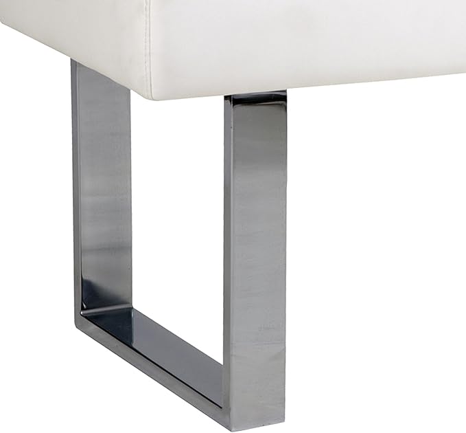 Armen Living Amanda Bench in White and Chrome Finish 48"x18"x19"