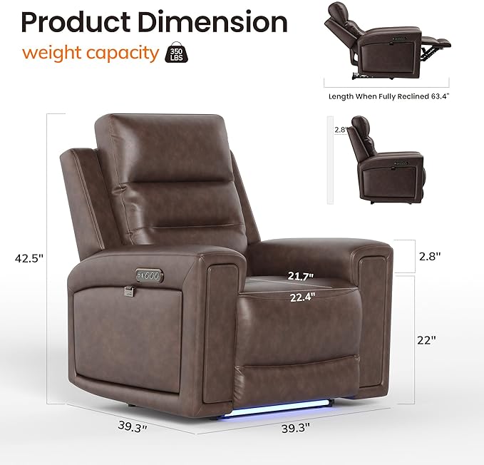 COLAMY Aura Triple Motors Power Recliner Chair with Power Headrest & Lumbar Support for Living Room, Home Theater Seating with Armrest Storage, Dark Brown