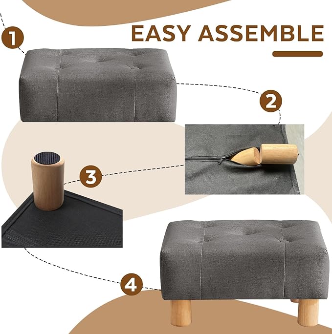 FIMIVIBI Small Foot Stool Ottoman, Linen Footstool Ottoman Foot Rest for Couch, Rectangle Footstools and Ottomans Small for Living Room, Entryway and Bedroom (Gray)