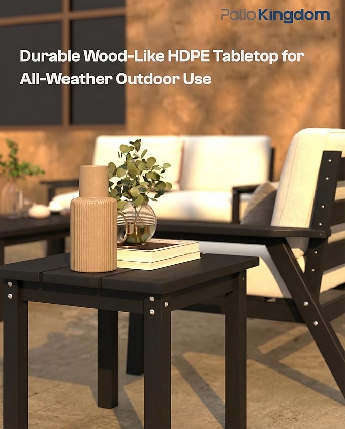 Patio Kingdom Patio Furniture Set with Washable Thick Beige Cushions, Coffee Table & Side Table, HDPE Outdoor Couch, All-Weather Outdoor Sectional Furniture, Patio Conversation Sets (Black Frame)