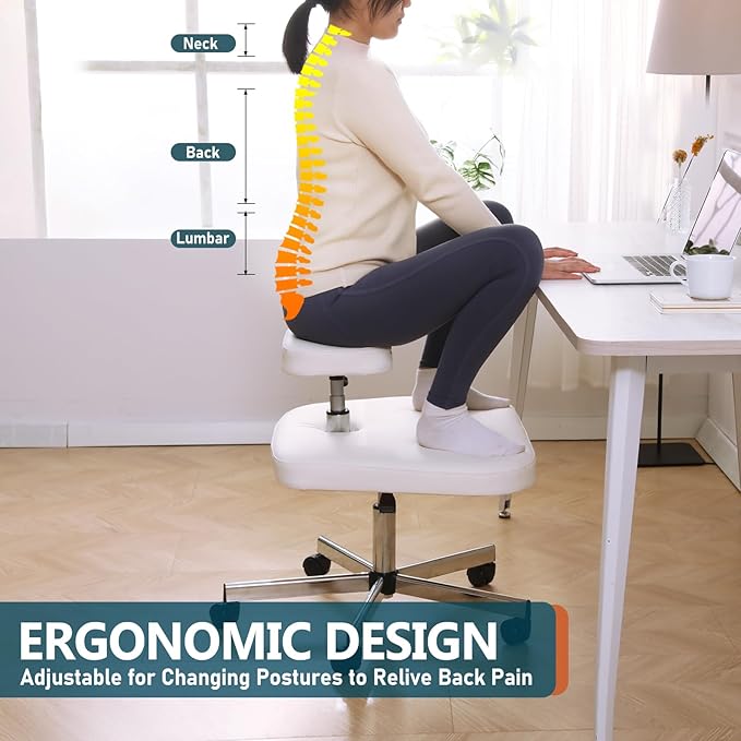LHOOCX Meditation Chair Ergonomic Cross Legged Chair ADHD Chair with Wheels,Kneeling Chair for Office and Home,ADHD Chairs for Adults(White)