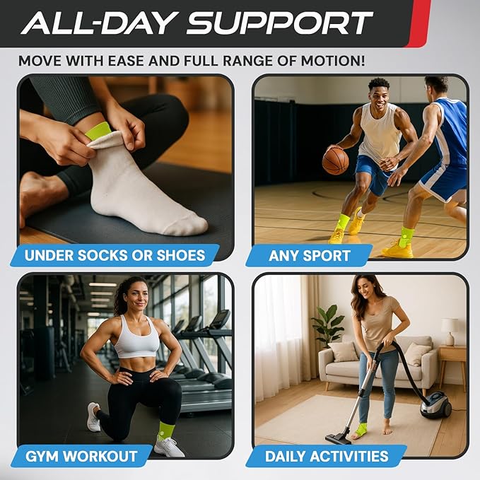 Sleeve Stars Ankle Support for Ligament Damage & Sprained Ankle, Plantar Fasciitis Support & Achilles Tendonitis Pain Relief, Ankle Brace for Women & Men w/Compression Ankle Strap (Single/Neon Green)