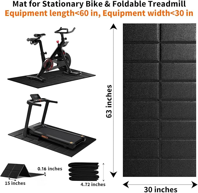 THAILE Exercise Bike Mat, Compatible with Peloton Bikes, 60"x30", Bike Trainer Mats, Mat for Indoor Stationary Spin Bikes Treadmill Walking Pad on Hardwood Floor Carpet Protector