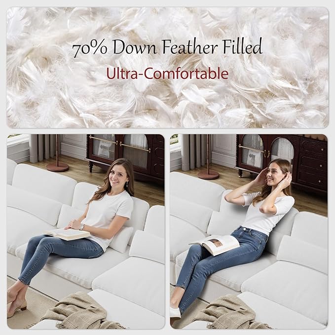 Cloud Sectional Couch, Down Filled Couch, Modular Couches Sofa for Living Room, Minimalist Deep Seat Modern Couches,Sofa Cover Removable,Chenille Fabric (146" 4 Seat+2 Ottoman)