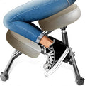 PU Leather Ergonomic Kneeling Chair, Adjustable Home and Office Stool with Thick Pads and Flexible Lockable Brake Wheels for Back Pain Relief（Dark Brown）