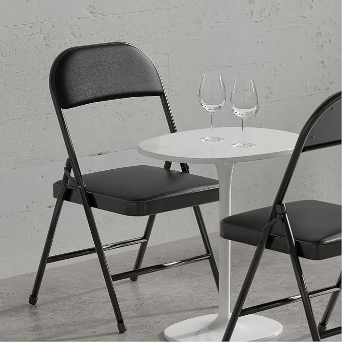 Nazhura 4 Pack Folding Chairs with Padded Cushion and Back, Khaki Metal Chairs with Comfortable Cushion and Durable Steel Frame for Home and Office, for Indoor and Outdoor Events (Black, 4 Pack)