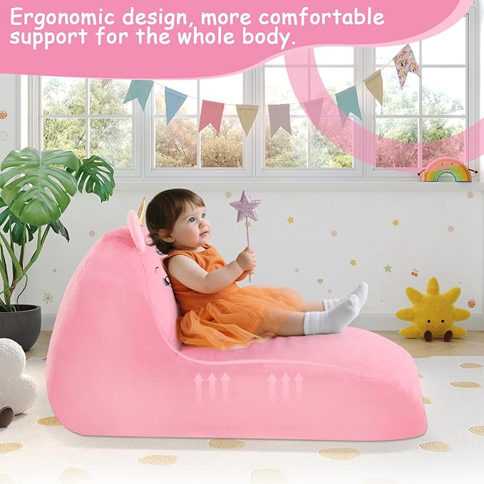 COMAX Unicorn Bean Bag Chairs for Kids, Large Kid Beanbag Chair with Filler, Big Toddler Lounge Bean Chair, Children Lazy Floor Lounger for Girls Boys, Pink