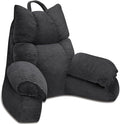 RRPAHWTV Reading Pillow for Bed with High Arm Rests ,Back Support Pillow for Sitting Up in Bed with Shredded Memory Foam for Reading, TV, Gaming or Relaxing on Floor（Grey Black, Large）