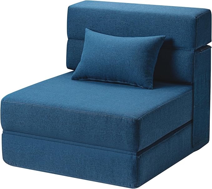 Folding Sofa Bed with Pillow- Convertible Chair Floor Couch & Sleeping Mattress, Foldable Memory Foam Sleeper for Living Room/Dorm/Guest Room/Home Office/Apartment/Loft, Single26, Indigo