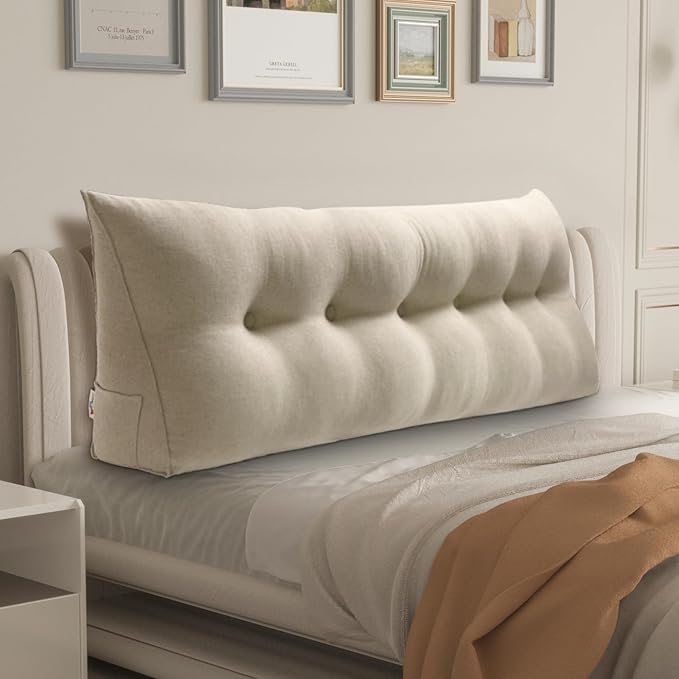 WOWMAX Headboard Pillow Triangular Bed Wedge Pillow for Headboard Wedge Pillow Headboard for Daybed Bunk Bed Large Bolster Pillow for Bed with Removable Cover, 80% Cotton & 20% Linen Blend