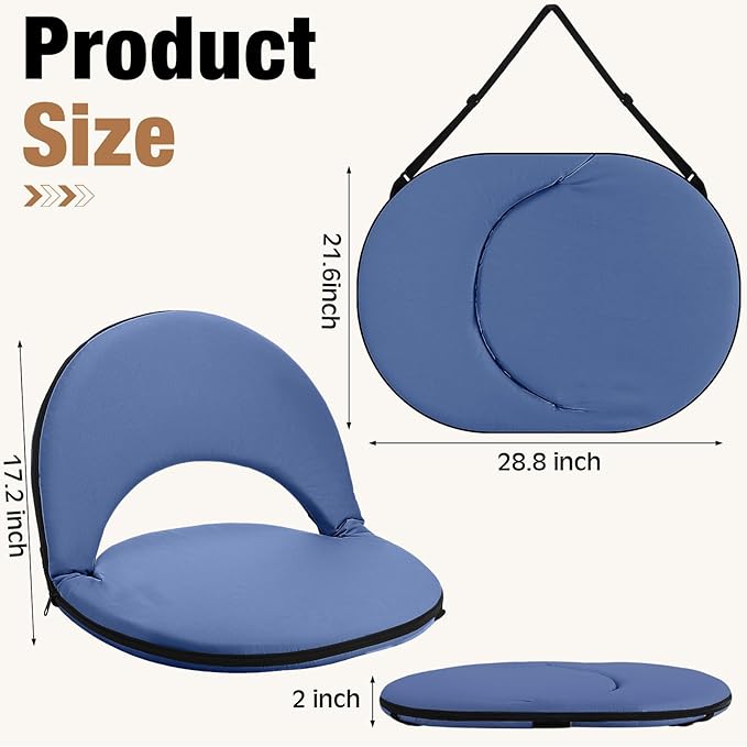 2 Pcs Stadium Seats Floor Chairs Reclining Bleacher Seat with Shoulder Strap Portable Recreation Recliner Beach Folding Waterproof Cushion Chair for Sports